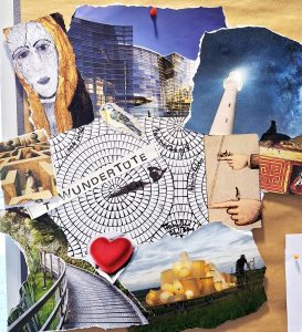 Collage Jahresausbildung GFK zeigt verschiedene Bauwerke und den Begriff "Wundertüte"
